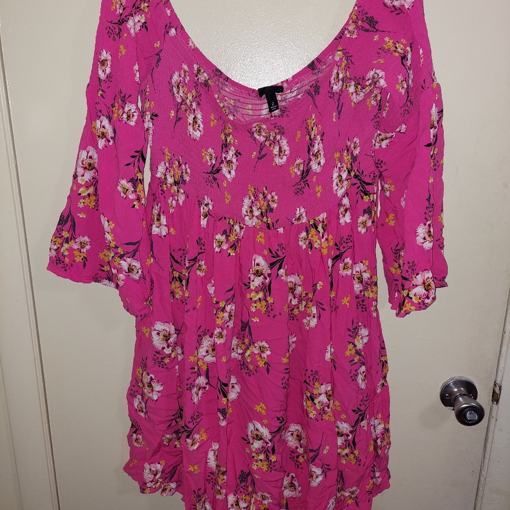 Torrid plus size 2x pink floral offshoulder dress